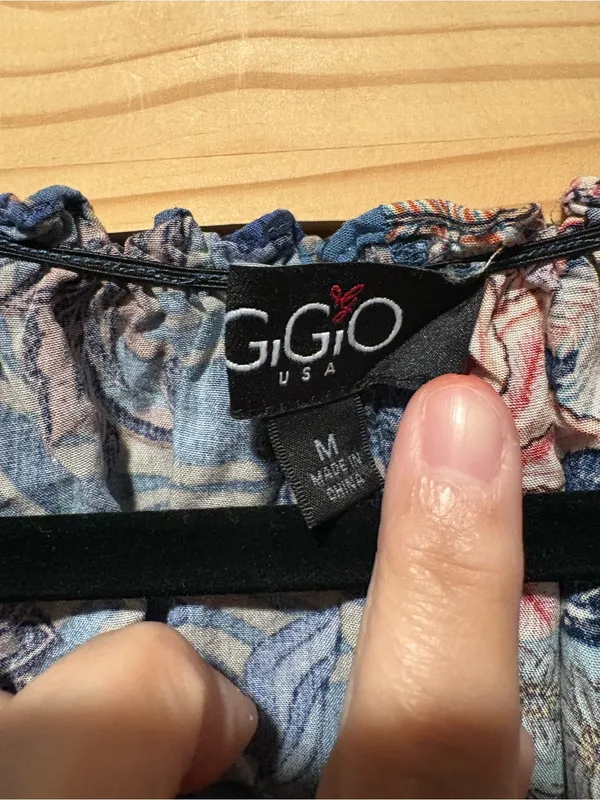 Gigio Blouse Womens Medium Blue Floral Paisley Patchwork Peasant Top TA2479 - Image 2