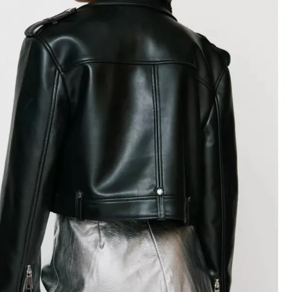 Nasty Gal Faux Leather Biker Jacket in Black sz 6 - Image 4