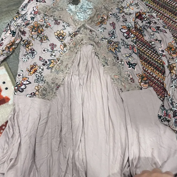 Gypsies & Moondust Pink Retro Floral‎ Lace Peek A Boo Flowy Mini Dress L - Image 12