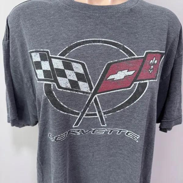 Corvette General Motors Car Flag Racing Graphic T-shirt Large Gray - Image 2