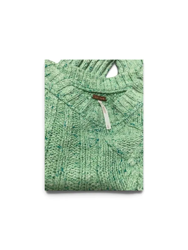 Free People On Your Side Mint Green Cable Knit Pullover Cropped Sweater Sz-Small - Image 4