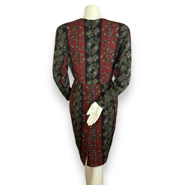 Vintage Dress 80s Pencil Petal Hip‎ Skirt Layer Striped Floral Women Retro Black - Image 2