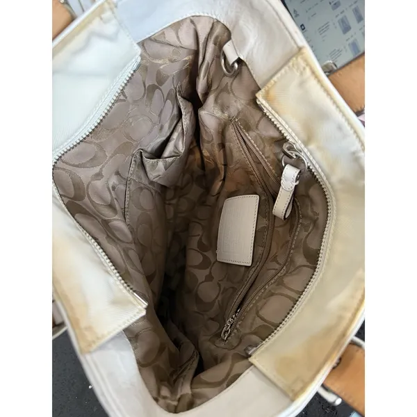 Vintage Coach Ivory Leather Satchel wide strap Tan‎ Interior - Image 5
