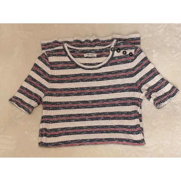 Madewell Lawton Stripe Rib Knit Sheath Mini Dress Medium M Button Shoulder - Image 4