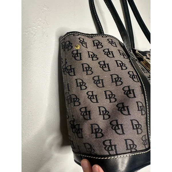DOONEY & BOURKE Black Gray DB Monogram Buckle Flap Top Shoulder Large Tote Bag - Image 5