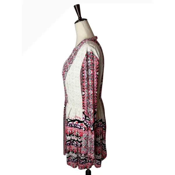 Free People Teagan Cut Out Mini Dress Women 6‎ Pink Geometric Boho Bell Sleeve - Image 7
