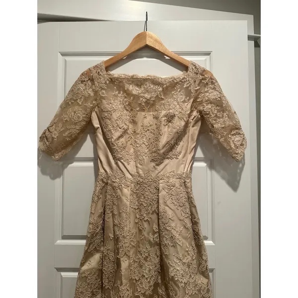 Vintage Inspired Lace Tea Length Dress Bateau‎ Neck Bridal Cocktail XXS - Image 3