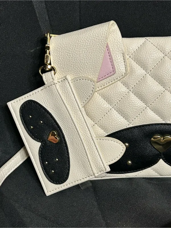 Betsey Johnson Quilted Cream & Black Puppy Dog Crossbody Bag & Cardholder - Image 3