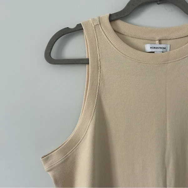 Nordstrom Stretch Pima Cotton Rib Knit Sleeveless Midi Dress Burnt Beige L - Image 6