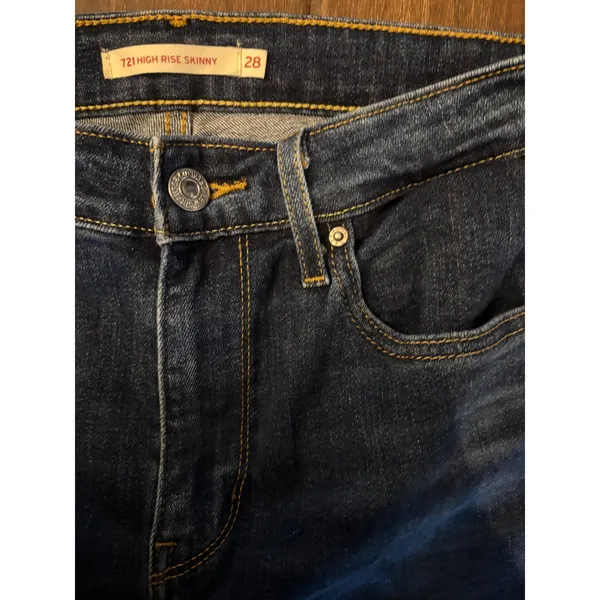 Levis‎ 721 High Rise Skinny Jeans 28 Blue Distressed Denim Pants - Image 2