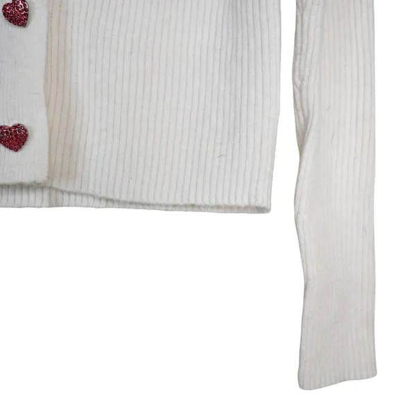 Witty Fox Women's S Rhinestone Heart Button Up Cropped Cardigan Sweater - Image 5