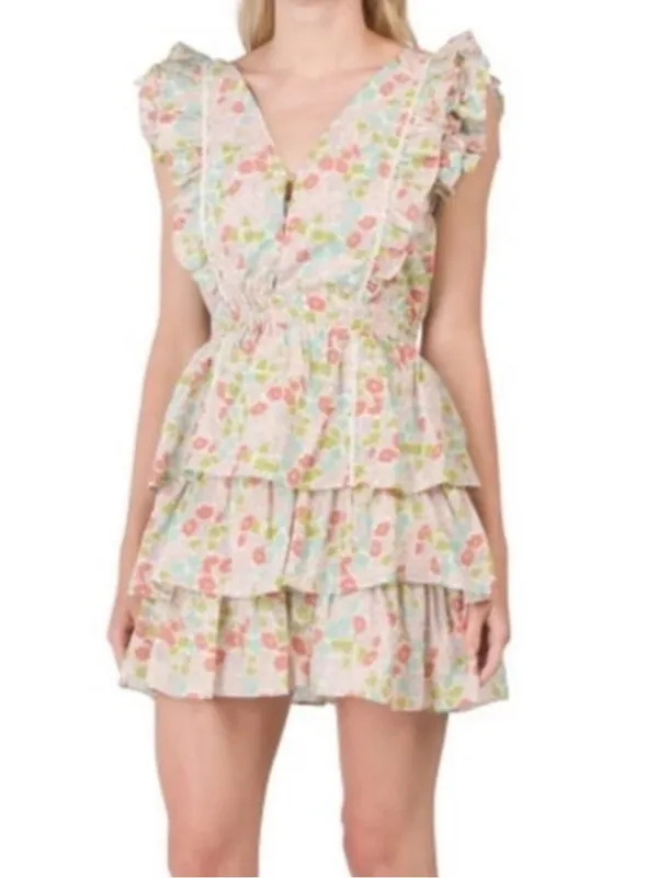 Love the Label Ines‎ Floral Ruffle Tiered Mini Dress Small - Image 4