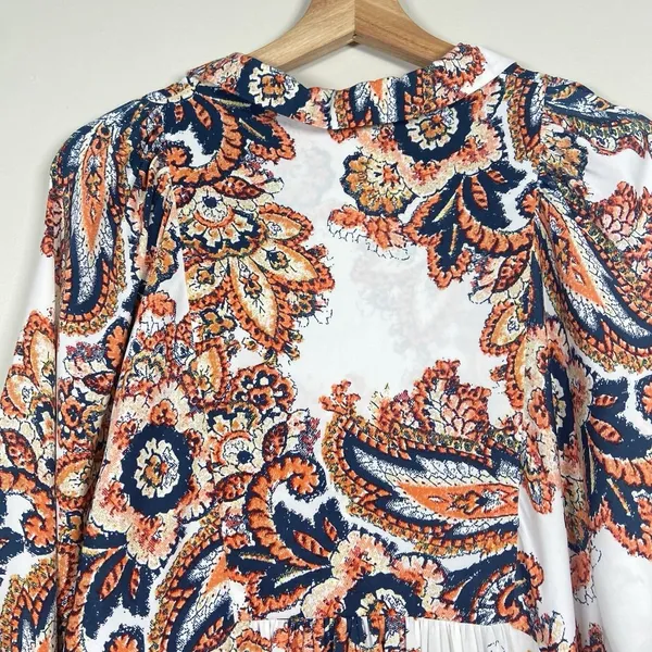 Free People Say‎ You Love Me Mini Dress Size M Orange Combo Paisley Boho Flowy - Image 7