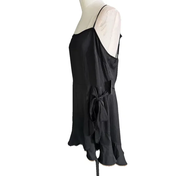 Express Black Ruffle Square Neck Wrap Mini Dress Womens Large NWT Tie Waist - Image 4