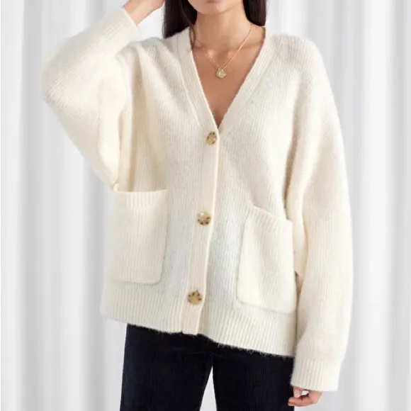 & Other Stories alpaca blend textured knit oversize cardigan in off white - M - Image 2