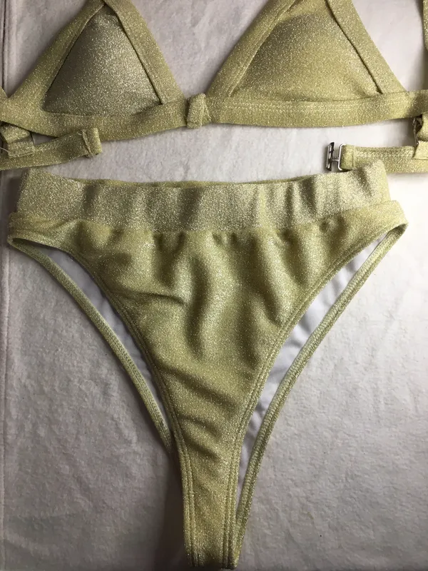 New Women’s 2Pc Bikini Swimsuit Light Gold Size Medium - Image 2