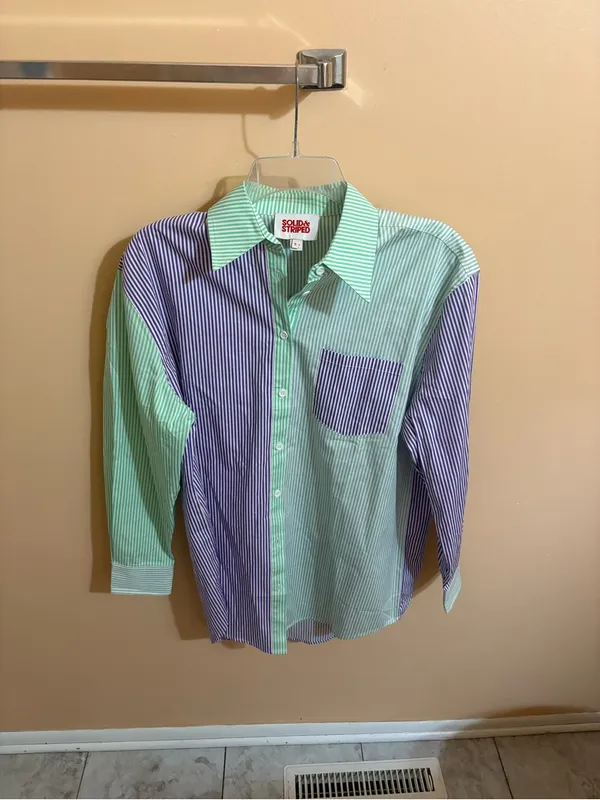 Solid & Striped Green & Purple Striped Oxford Button Up - Image 2