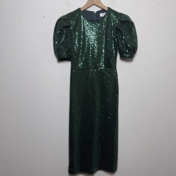Rachel‎ Parcell Women Party Event Dress XXS Green Sequins Holiday Puff Sleeve - Image 3