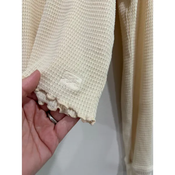 Billabong Essentials Light Yellow Waffle Knit Cropped Long Sleeve Thermal Top M - Image 5