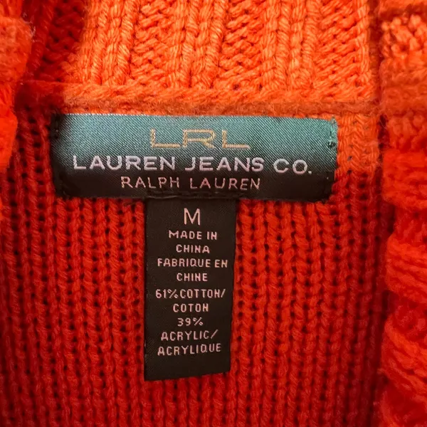 Lauren Ralph Lauren Orange Shawl Collar Shaker Knit Button‎ Pullover Sweater M - Image 2