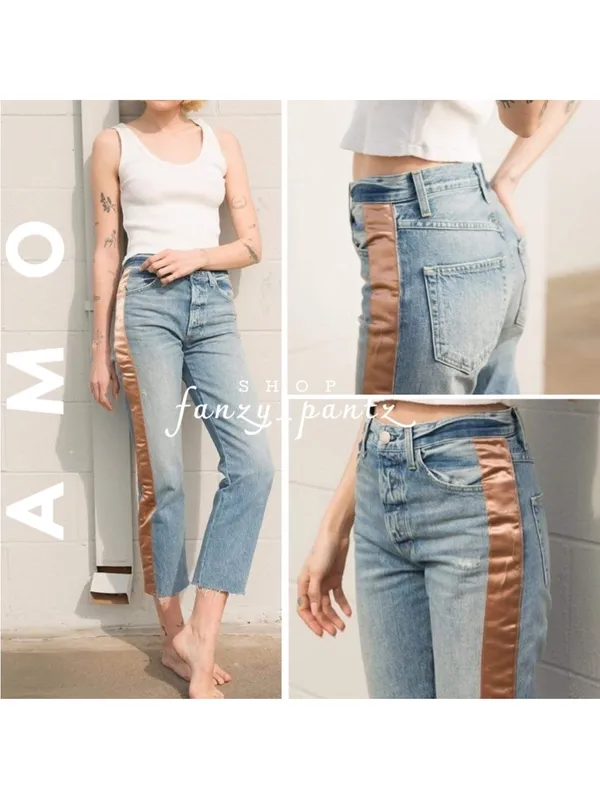 AMO Loverboy Indigo Adobe Ribbon Jeans 28 Cotton Raw Hem High Waisted - Image 3