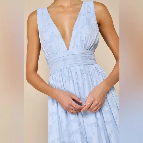 Lulus Sweet Sophistication Light Blue Burnout Floral Maxi Dress Size XL Formal - Image 3