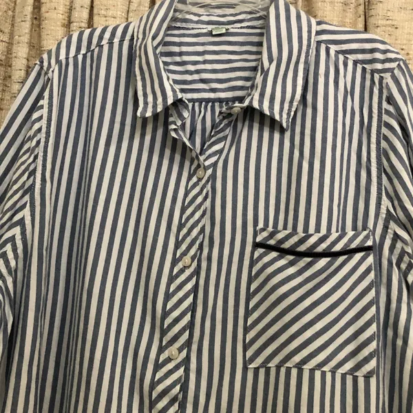 Aerie Blue and White Striped Button-Up Shirt With Pocket - Image 2