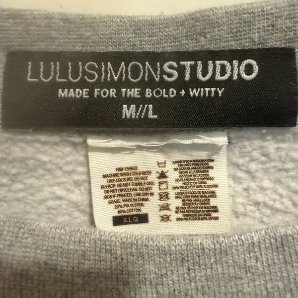 LULUSIMON STUDIO‎ Not That Athletic Club Graphic Cropped Sweatshirt in Grey Pink - Image 5