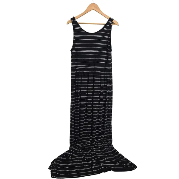 Athleta Maxi Dress Womens L Striped Black White Sleeveless Empire Waist EUC - Image 4
