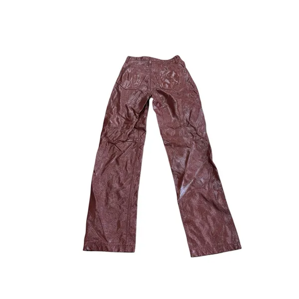 Abercrombie 90s Straight Vegan Leather Pants Womens 4 Red Brown Ultra High Rise - Image 6