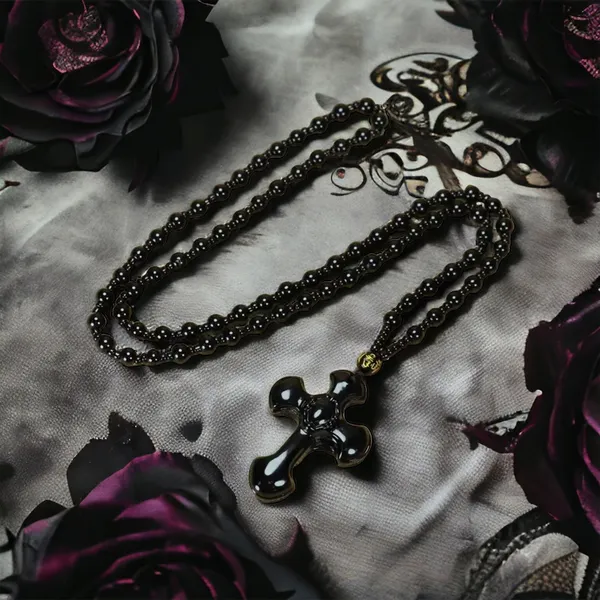 1pc Classic‎ Religious Style Christian Cross Fashion Obsidian Pendant Necklace - Image 11