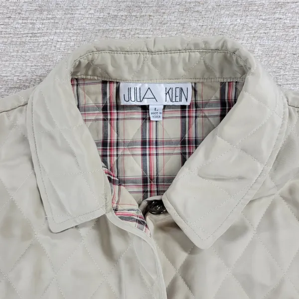 Julia Klein Quilted Jacket Large Beige Plaid Lined Preppy Equestrian Barn Coat - Image 4
