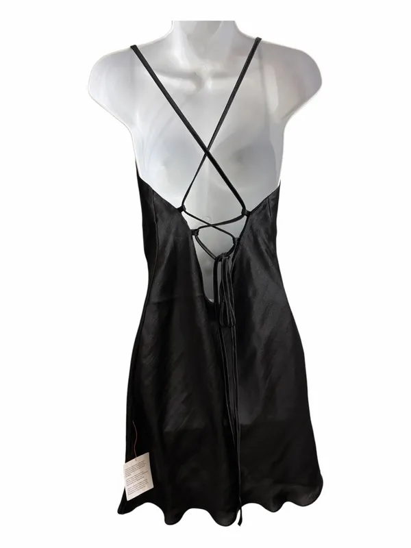 ASOS DESIGN High Shine Satin Lace-Up Back Cami Slip Mini Dress Black Sz.12 NWT - Image 3