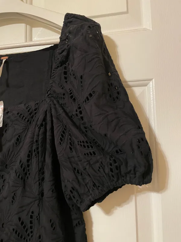 NWT! Free People Daniella Eyelet Cotton Boho Lined Mini Dress Size 8 Black New! - Image 7