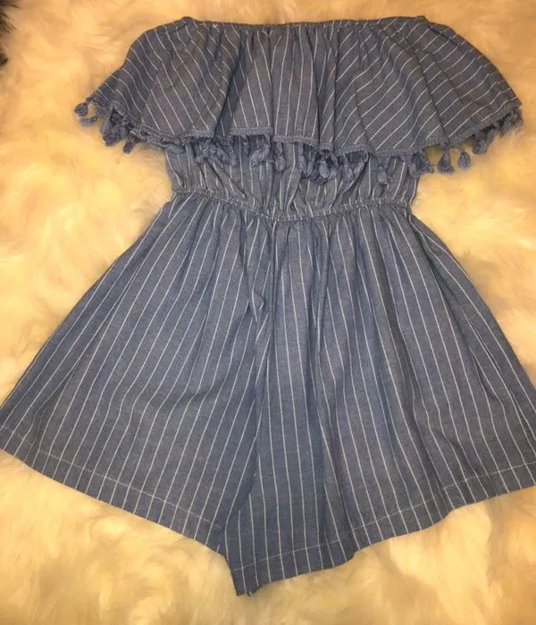 Blue Striped Romper Size L - Image 2