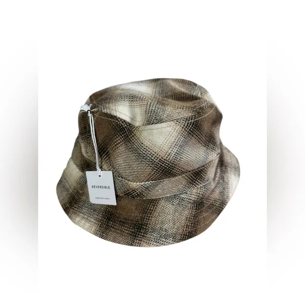 American Eagle Reversible Plaid Bucket‎ Hat One Size Neutral Check Hat - Image 2