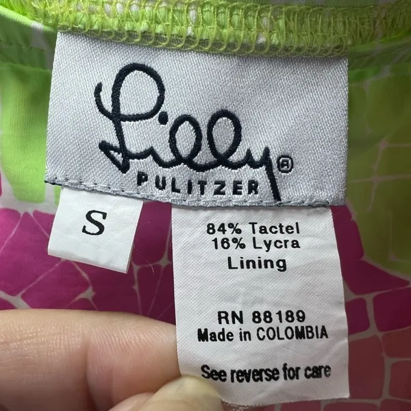 Lilly Pulitzer Swim Skirt Vintage Flower Mosaic Green Pink Vacation Beach Small - Image 4