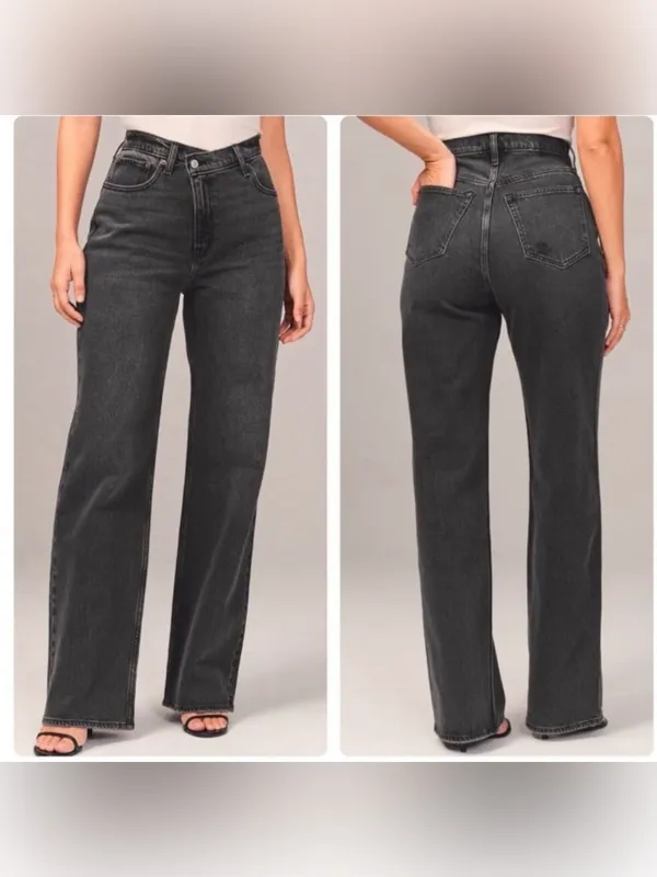 Abercrombie & Fitch 90s Relaxed Criss Cross Jeans Black Size 29 8 High Rise - Image 2