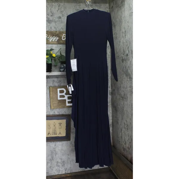 Betsy & Adam Womens Cowled Neck Long Sleeve Jersey Knit V-Neck Dress Navy Blue 6 - Image 2