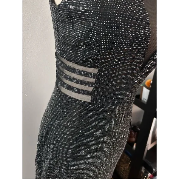 Alexa B fancy going out dress size 4 stretchy black with cut outs slit at the bo - Image 2