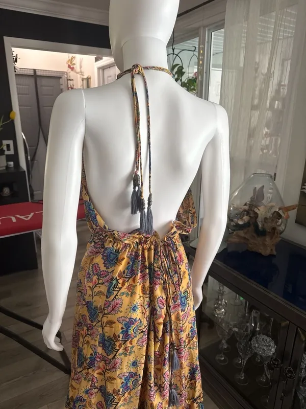 KHAN Floral Paisley Halter Maxi Dress with Tassel Detail Free Size - Image 3