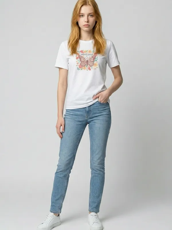 Women’s Premium Quality Short Sleeve White “Embrace Change” T Shirt Size XL - Image 2