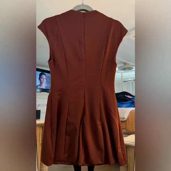 NEW Cicy Bell Brown Deep V Neck Mini Dress M - Image 3