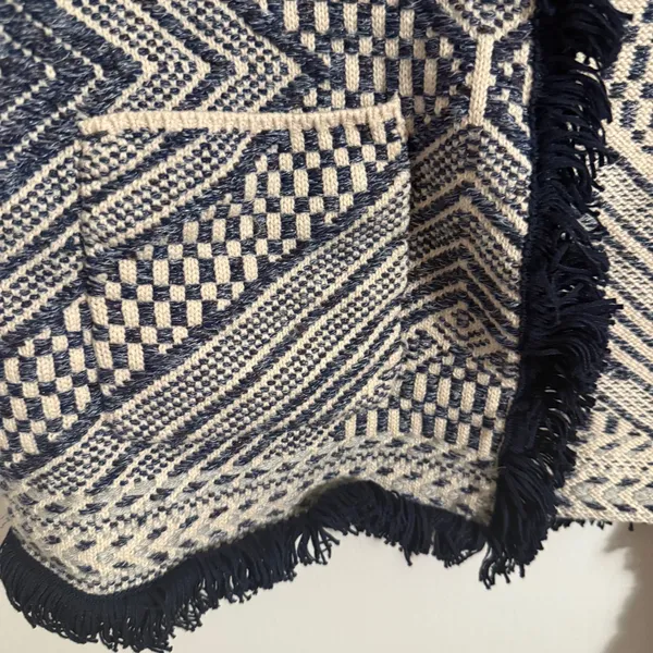 Lucky Brand Geometric Navy and Cream Cardigan Women's Medium VTG - Image 3