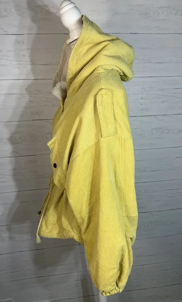 Molly Green yellow hooded sherpa corduroy jacket size Small - Image 3