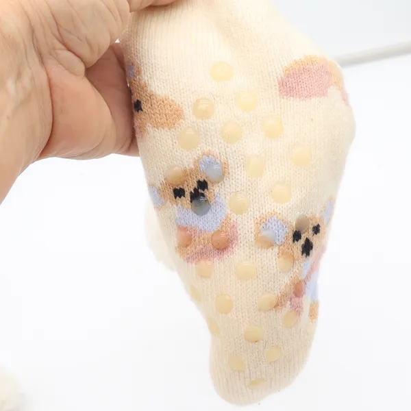 Cream Mouse Print Sherpa Lined Slipper Socks Non-Slip Gripper One Size - Image 3
