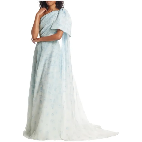 Sachin & Babi Anouk One Shoulder Gown Blue Degrade Floral Size 6 NWT - Image 10