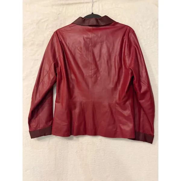 Sigrid Olsen Red Leather Jacket Womens Size 10 Full Zip Collared MIMU8967C - Image 8