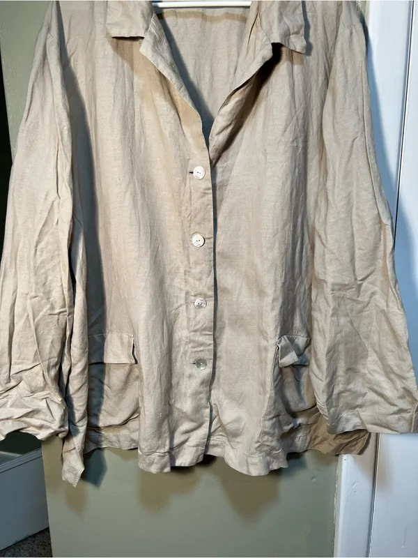 Ashley Stewart Women's Plus Size 26W Button‎ Down Top Beige Pockets Linen Blend - Image 3