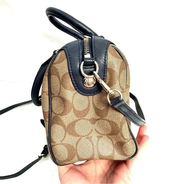 Coach Blue Varsity Stripe Mini Bennet Satchel Bag Purse Crossbody - Image 3